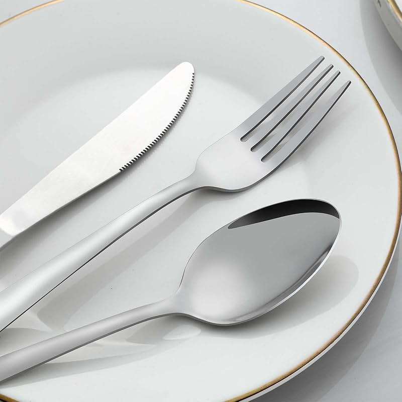 Gymdin 24 Pcs Forks and Spoons Silverware Set, Food Grade Stainless Steel Flatware Cutlery Set for Home, Kitchen and Restaurant, 12 Dinner Forks and Dinner Spoons, Mirror Polished & Dishwasher Safe - Image 2