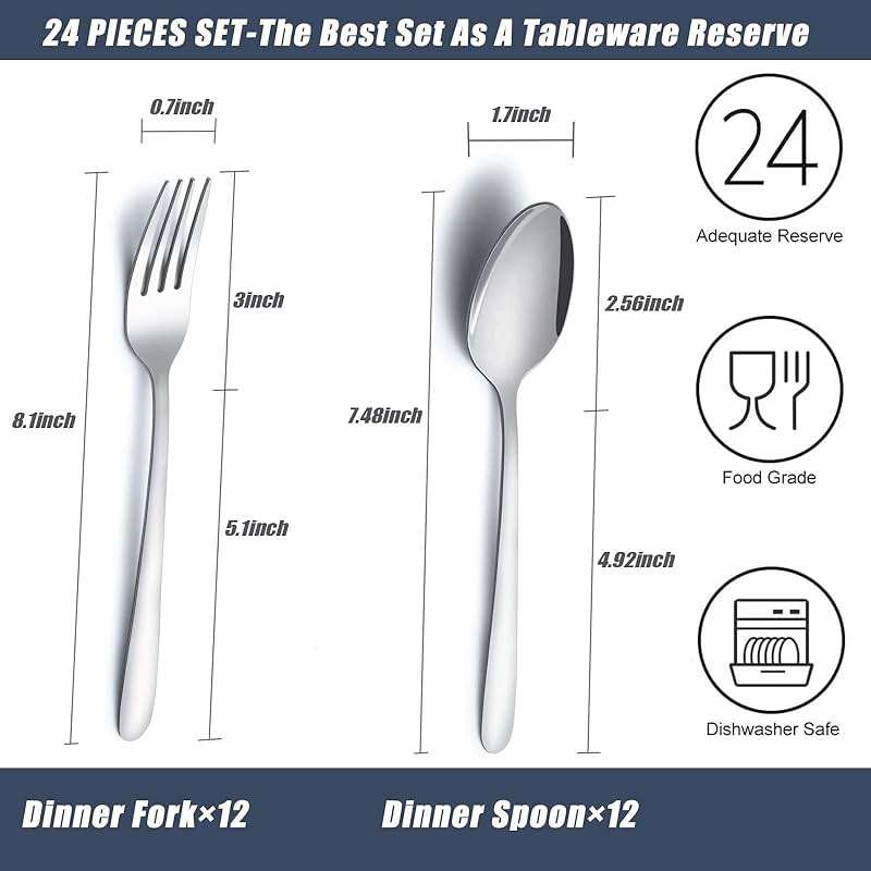 Gymdin 24 Pcs Forks and Spoons Silverware Set, Food Grade Stainless Steel Flatware Cutlery Set for Home, Kitchen and Restaurant, 12 Dinner Forks and Dinner Spoons, Mirror Polished & Dishwasher Safe - Image 3