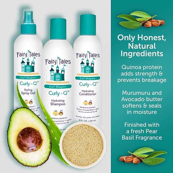 Fairy Tales Curly Q Hydrating Kids Shampoo 12oz and Styling Spray Gel 8oz - Paraben, Sulfate, Gluten, and Nut Free - For All Curl Types Including Multi Cultural Hair (2 Pack) - Image 4