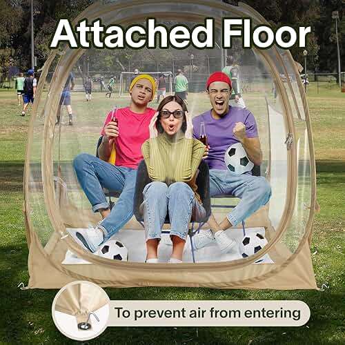 EighteenTek® Pop Up Weather Pod, Sport Pod with Attached Floor, 360° Clear View, UPF 50+ UV Protection, Waterproof All-Weather Instant Shelter for 1-4 Person, Sports Camping Fishing Tailgating - Image 3
