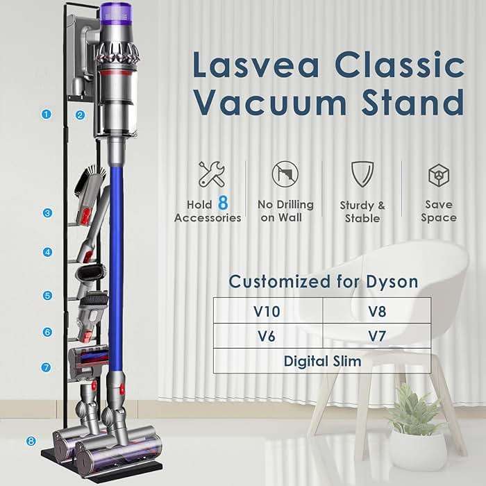 Lasvea Vacuum Stand for Dyson V6, V7, V8, V10, V11, V12, V15 Cordless Cleaners - Heavy Base Metal Bracket Holder, Accessory & Attachment Storage - Image 6
