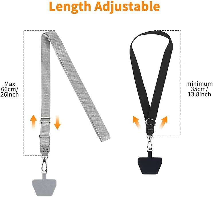 CACOE Phone Lanyard 2 Pack-2× Adjustable Neck Strap,2× Phone Patches,Universal Cell Phone Multifuctional Patch Lanyards Compatible with Most Smartphones(Black+Gray) - Image 5