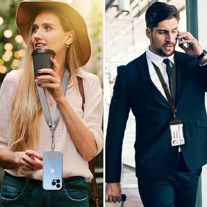CACOE Phone Lanyard 2 Pack-2× Adjustable Neck Strap,2× Phone Patches,Universal Cell Phone Multifuctional Patch Lanyards Compatible with Most Smartphones(Black+Gray) - Image 8