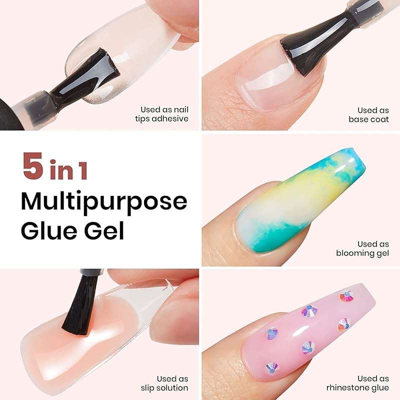 Beetles Gel Nail Glue and No Wipe Top Coat Kit, 2Pcs 15ml 9 in 1 UV Nail Glue for Acrylic Nail Tips Clear Press On Nails, Easy Nail Extension Gel, Soak Off LED Shine Finish DIY Home Manicure - Image 2