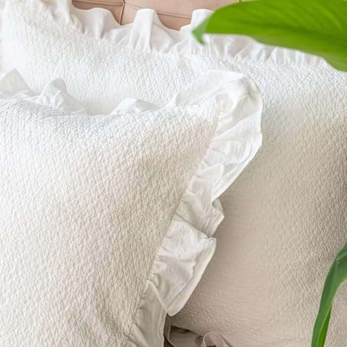 Pillow Shams Set of 2 Pure Cotton Champray Ruffled Edge,Thick and Solid Washed Dobby Heavy Fabric Standard 20x26 Inches - Image 2