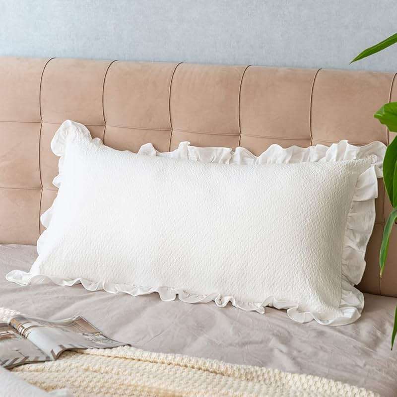 Pillow Shams Set of 2 Pure Cotton Champray Ruffled Edge,Thick and Solid Washed Dobby Heavy Fabric Standard 20x26 Inches - Image 6