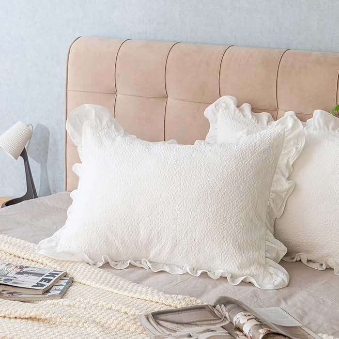 Pillow Shams Set of 2 Pure Cotton Champray Ruffled Edge,Thick and Solid Washed Dobby Heavy Fabric Standard 20x26 Inches - Image 7