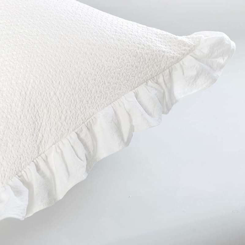 Pillow Shams Set of 2 Pure Cotton Champray Ruffled Edge,Thick and Solid Washed Dobby Heavy Fabric Standard 20x26 Inches - Image 8