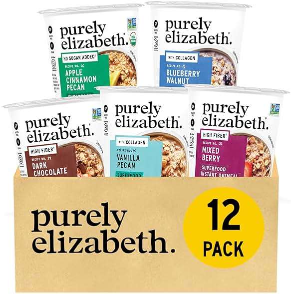 Purely Elizabeth Best Sellers Variety Pack Superfood Oatmeal Cups, Great for Overnight Oats, Gluten-Free, 2 Ounce (Pack of 12) - Image 1