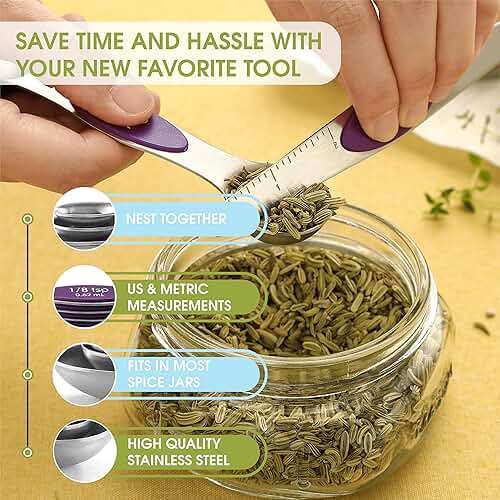 Spring Chef Purple Stainless Steel Magnetic Measuring Spoons Set of 8 with Leveler, Dual Sided Metal Teaspoon & Tablespoon Measuring Spoons, Kitchen Gadgets for Baking & Cooking, Fits in Spice Jars - Image 5