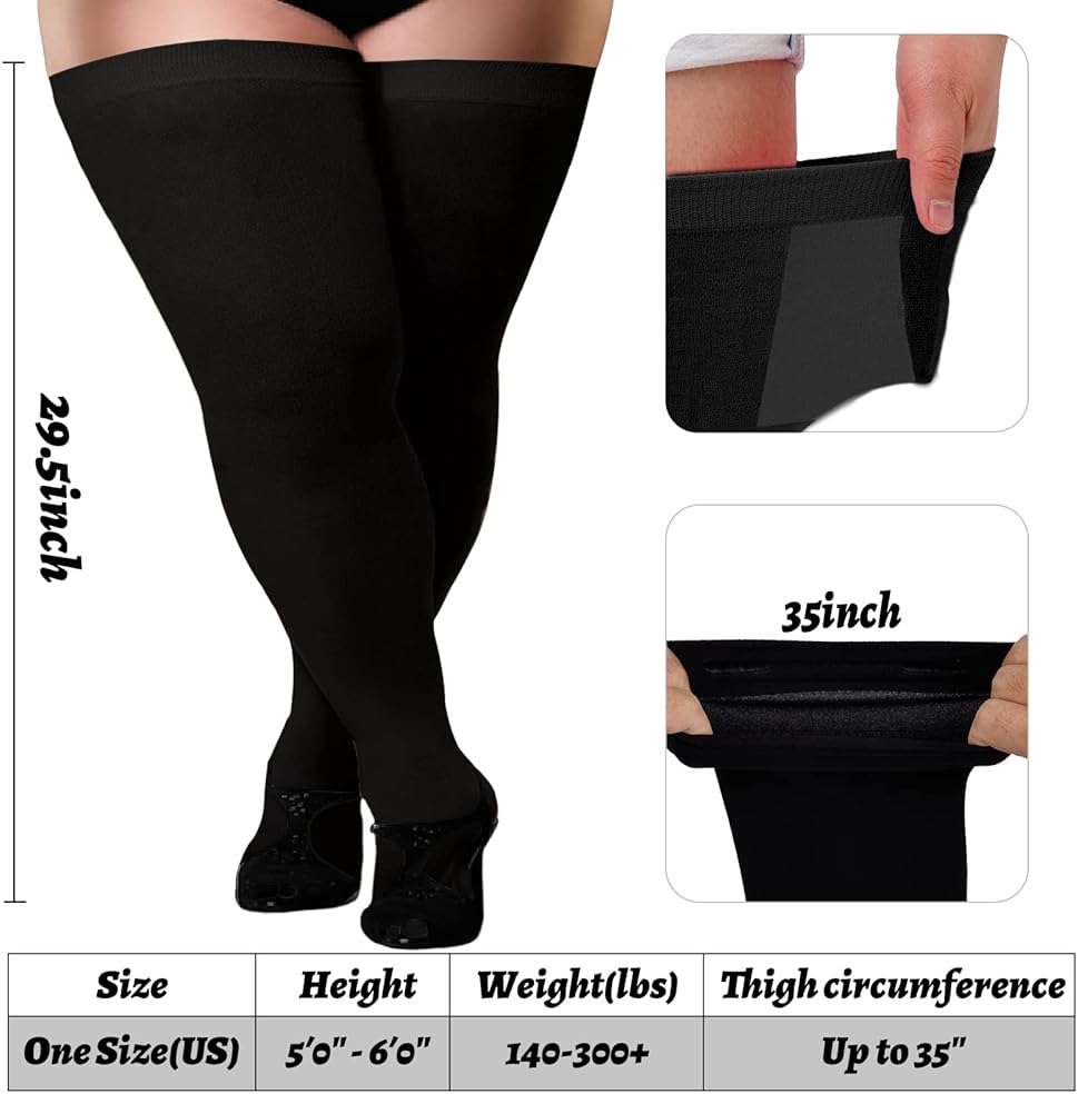 Moon Wood Plus Size Thigh High Stockings for Thick Thighs- Extra Long Womens Opaque Over Knee High Stockings for Wide Thigh - Image 2