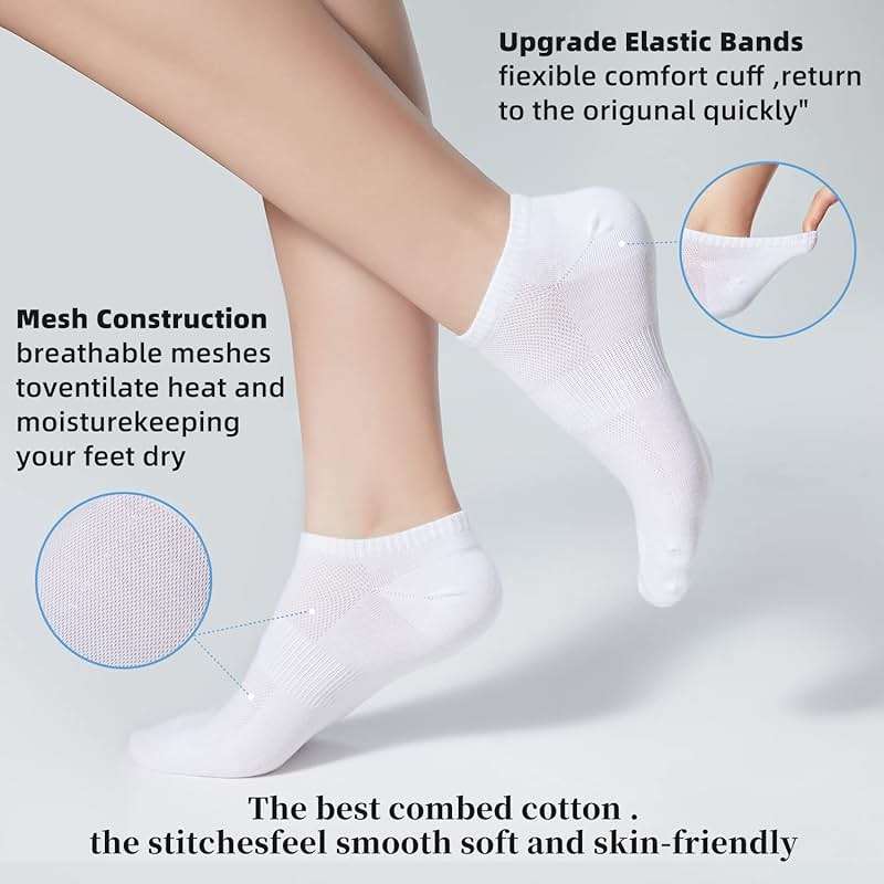 inhees Women's Ankle Cotton Socks - 8/12 Pairs Low Cut Athletic Running Thin No Show White socks - Image 2