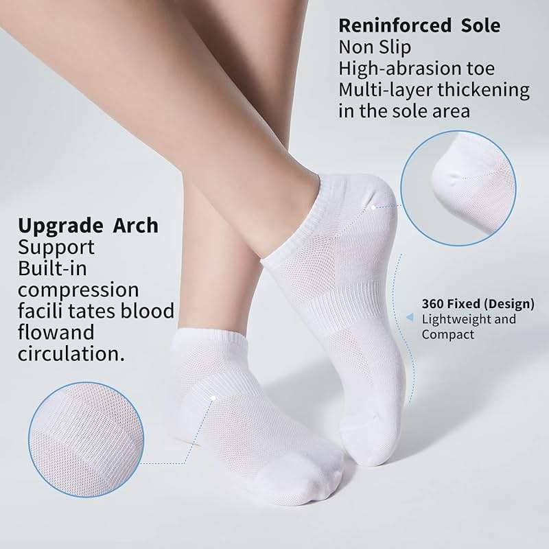 inhees Women's Ankle Cotton Socks - 8/12 Pairs Low Cut Athletic Running Thin No Show White socks - Image 4