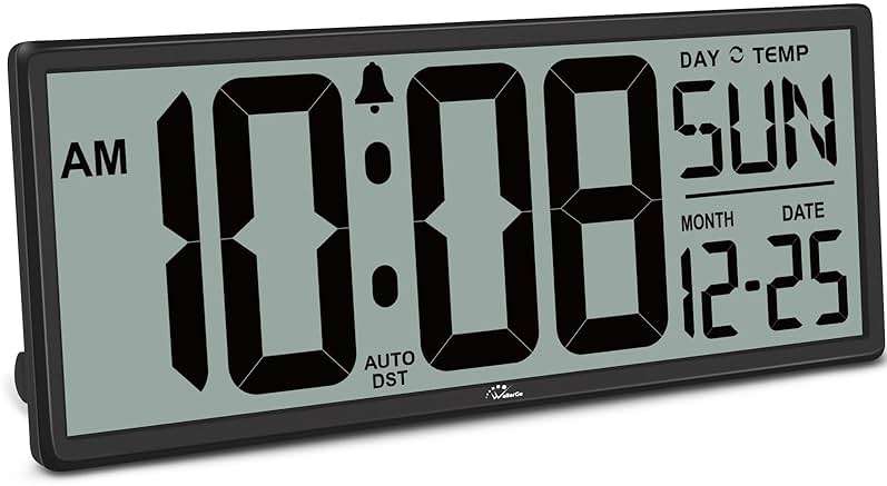 WallarGe 14.5'' Large Digital Wall Clock Battery Operated with Jumbo Numbers, Temperature and Date - Easy to Read and Set, Auto DST - Image 1