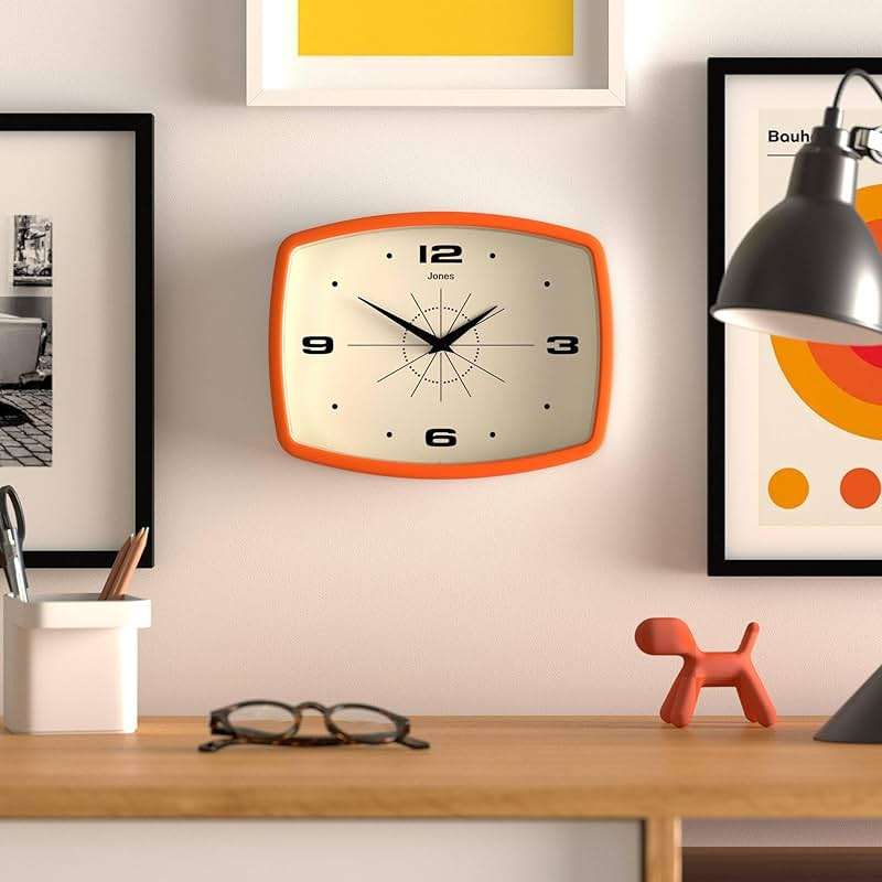 JONES CLOCKS® Movie wall Clock | Retro Rectangular Clock | 10 inch | Orange | Cool mid-Century Designer Look for Kitchen, Living Room or Office - Image 2
