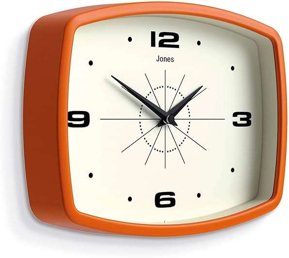 JONES CLOCKS® Movie wall Clock | Retro Rectangular Clock | 10 inch | Orange | Cool mid-Century Designer Look for Kitchen, Living Room or Office - Image 4