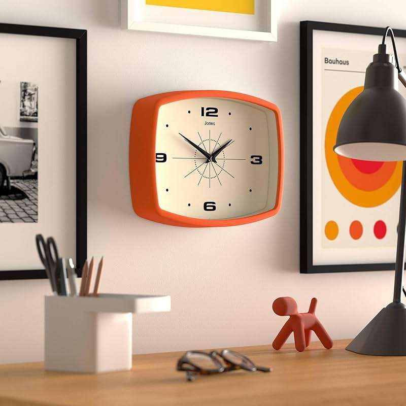 JONES CLOCKS® Movie wall Clock | Retro Rectangular Clock | 10 inch | Orange | Cool mid-Century Designer Look for Kitchen, Living Room or Office - Image 5