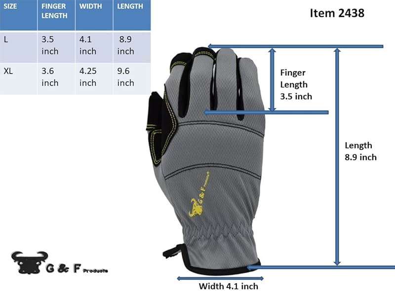 G & F Products unisex adult All Purpose Utility Work Gloves High Performance Mechanics Gloves assorted colors 3 Pair Value Pack, Black, Grey, Blue, X-Large Pack of US - Image 5