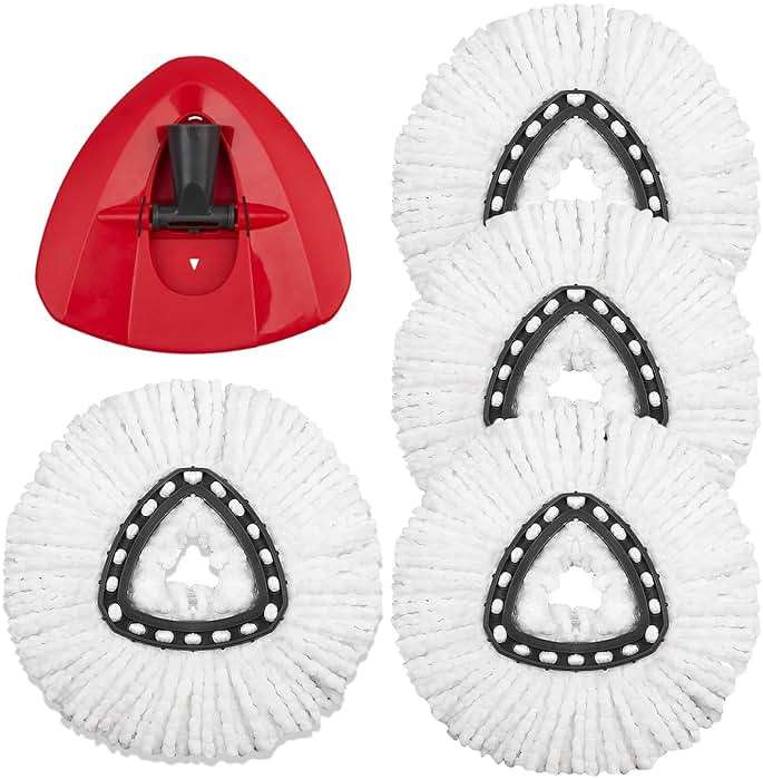 4 Pack Mop Replacement Heads Compatible with Ocedar Mops Replace Head EasyWring Spin Mop Heads Replacements - Includes 1 Rotating Mops Base, Microfiber Mop Refills, Easy Cleaning - Image 1
