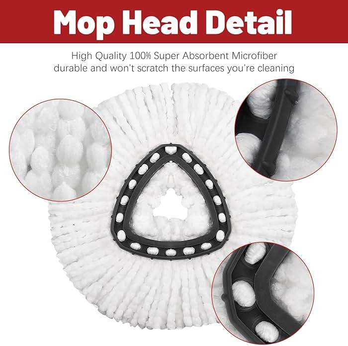 4 Pack Mop Replacement Heads Compatible with Ocedar Mops Replace Head EasyWring Spin Mop Heads Replacements - Includes 1 Rotating Mops Base, Microfiber Mop Refills, Easy Cleaning - Image 6