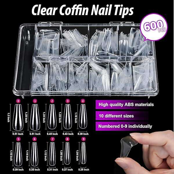 Teenitor 600 Pcs Clear Coffin Nail Tips, Acrylic Nail Kit, Clear Press On Nails, Long Fake Nails Coffin Nail Tips Full Cover, Acrylic Nail Clipper Nail Stand for Nail Extensions - Image 7