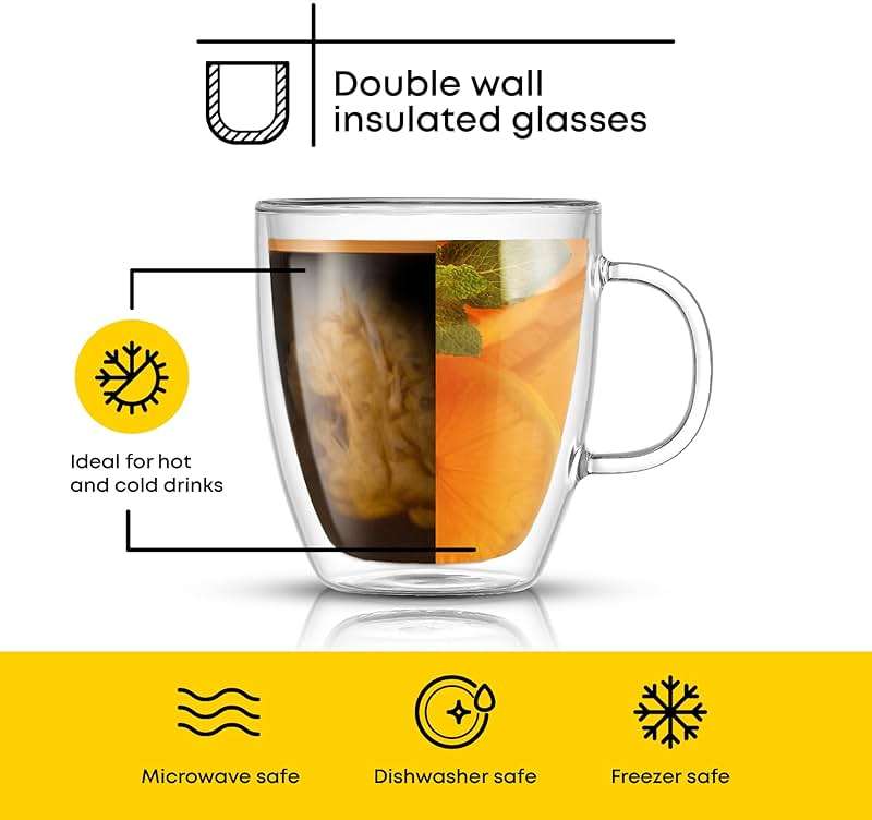 JoyJolt Savor Double Wall Insulated Glasses - Coffee Mugs (Set of 2) - 13.5-Ounces - Image 4