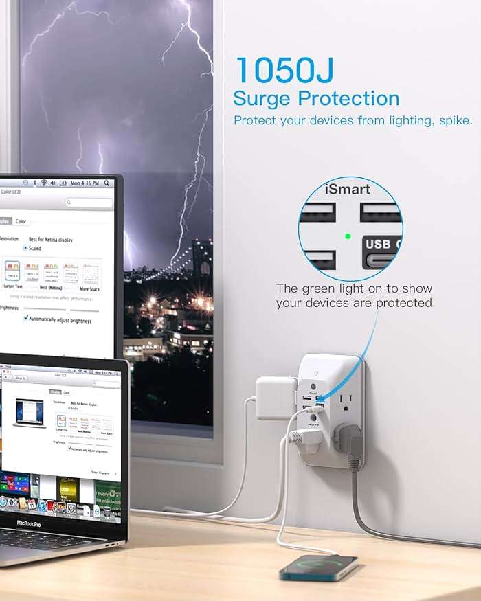 Outlet Extender with Night Light, HANYCONY Multi Plug Outlet, USB Wall Charger Surge Protector 4 USB Ports(1 USB C), Power Strip Electrical Outlet Splitter Expander for Home Office Dorm Room, ETL - Image 6
