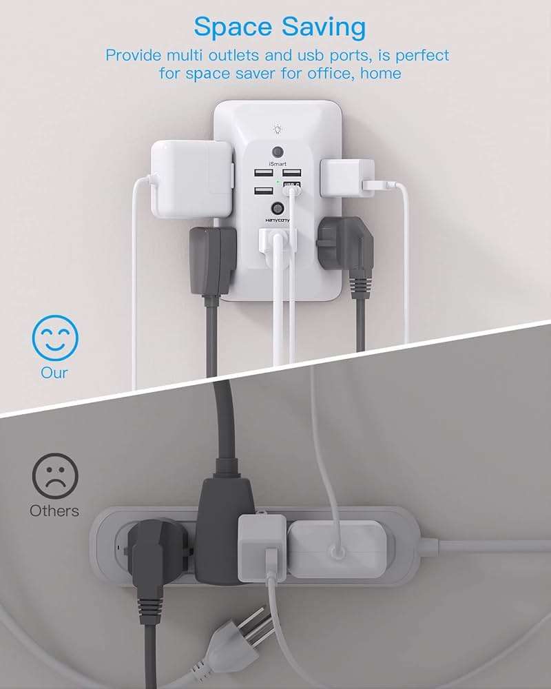 Outlet Extender with Night Light, HANYCONY Multi Plug Outlet, USB Wall Charger Surge Protector 4 USB Ports(1 USB C), Power Strip Electrical Outlet Splitter Expander for Home Office Dorm Room, ETL - Image 7