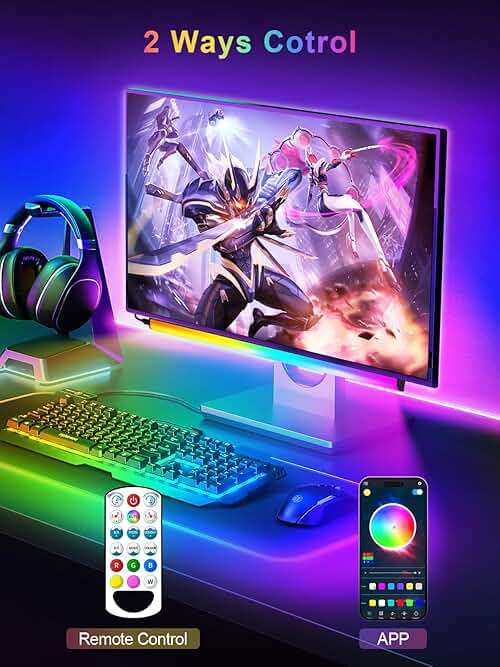 KANTUTOE Monitor Down Light Bar, RGB Screen Desk Light PC, Dimmable LED Dynamic Rainbow Effect, Adjustable Brightness, Speed and Music, Remote Control Color Change, for Game Room - Image 5