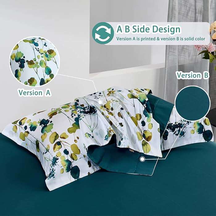 MILDLY 100% Long-Staple Cotton Pillow Shams - Ultra Soft Yellow Green Leaves Printed Envelope Pillowcases Queen Size 20"x26" 2pcs - Image 4