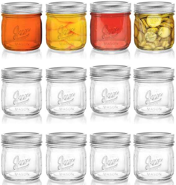 Lyellfe 12 Pack Wide Mouth Mason Jars, 16 Oz Short Glass Canning Jar with Airtight Lids, Food Safe Jam Spice Jar for Honey, Jelly, Wedding Favors, DIY Project, Dishwasher Safe - Image 1