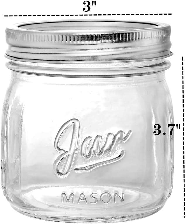 Lyellfe 12 Pack Wide Mouth Mason Jars, 16 Oz Short Glass Canning Jar with Airtight Lids, Food Safe Jam Spice Jar for Honey, Jelly, Wedding Favors, DIY Project, Dishwasher Safe - Image 3