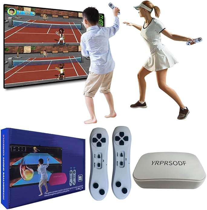 YRPRSODF TV Game Console Built in 100+ Gam ES, Video Game Machine with 2.4G Wireless Gamepad Somatosensory Control, USB Plug and Play, Kid & Adult Interactive& Puzzle Games,Grey - Image 1