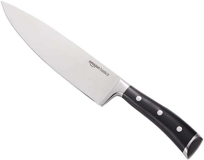 Amazon Basics Classic 8-inch Full Tang High Carbon Stainless Steel Chef's Knife, Multipurpose Kitchen Knife with Three Rivets, Silver - Image 1
