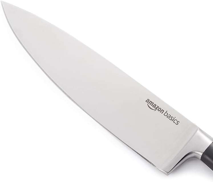 Amazon Basics Classic 8-inch Full Tang High Carbon Stainless Steel Chef's Knife, Multipurpose Kitchen Knife with Three Rivets, Silver - Image 4