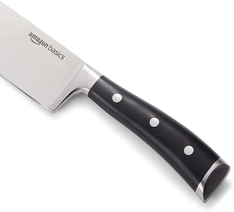 Amazon Basics Classic 8-inch Full Tang High Carbon Stainless Steel Chef's Knife, Multipurpose Kitchen Knife with Three Rivets, Silver - Image 5