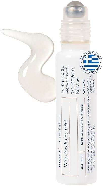 KORRES Greek Yoghurt Wide Awake Eye Gel Serum with Hyaluronic Acid & Caffeine for Dark Circles & Puffy Eyes, Roller Ball, Brightening & Hydrating, 0.51 fl oz - Image 1