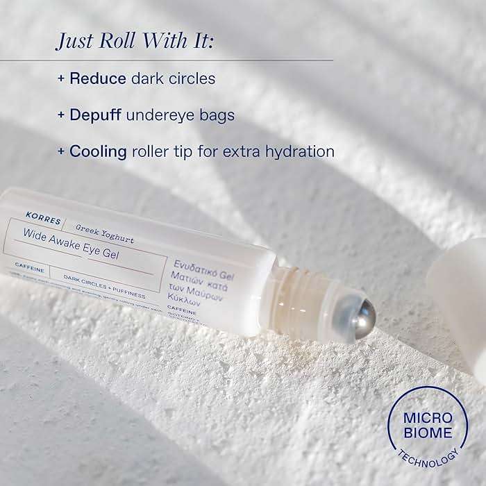 KORRES Greek Yoghurt Wide Awake Eye Gel Serum with Hyaluronic Acid & Caffeine for Dark Circles & Puffy Eyes, Roller Ball, Brightening & Hydrating, 0.51 fl oz - Image 2