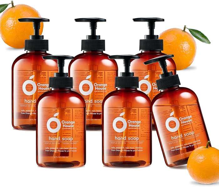 ORANGE HOUSE Natural Liquid Hand Soap, Food-Grade Orange Oil Moisturizing Hand Wash, Plant-Based & Hypoallergenic, Gentle on Skin, Non-Toxic Citrus Scented Soap, 12 Fl Oz (6 Pack) - Image 1