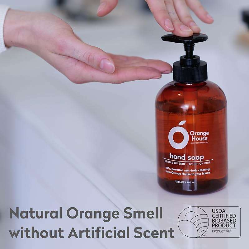ORANGE HOUSE Natural Liquid Hand Soap, Food-Grade Orange Oil Moisturizing Hand Wash, Plant-Based & Hypoallergenic, Gentle on Skin, Non-Toxic Citrus Scented Soap, 12 Fl Oz (6 Pack) - Image 3