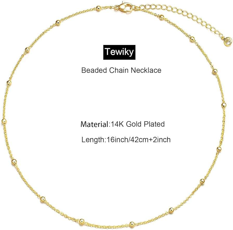 Tewiky Gold Chain Necklace for Women, 14k Gold Plated Thin Beaded Wave Box Necklace Dainty Simple Layered Choker Minimalist Link Chain Necklace Trendy Jewelry for Women - Image 5