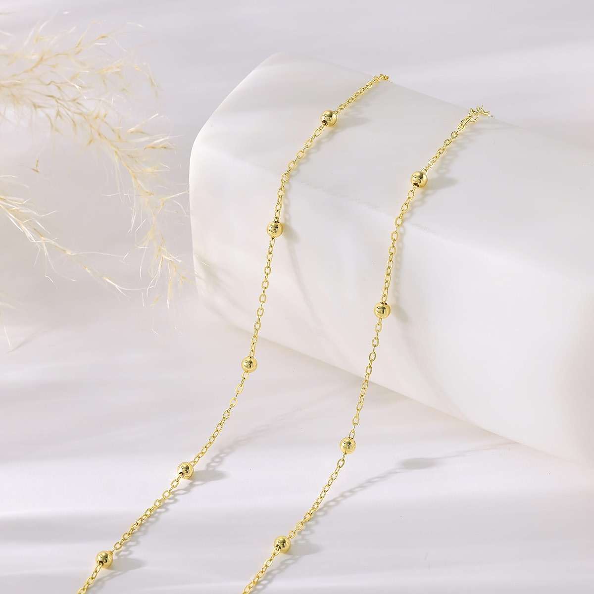 Tewiky Gold Chain Necklace for Women, 14k Gold Plated Thin Beaded Wave Box Necklace Dainty Simple Layered Choker Minimalist Link Chain Necklace Trendy Jewelry for Women - Image 6