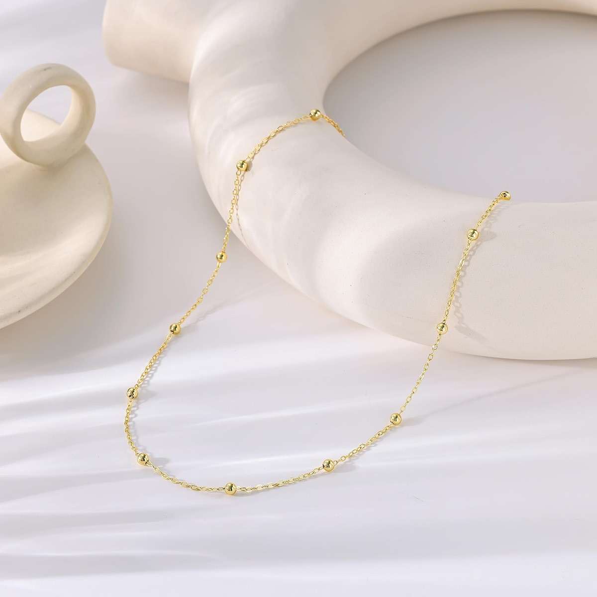 Tewiky Gold Chain Necklace for Women, 14k Gold Plated Thin Beaded Wave Box Necklace Dainty Simple Layered Choker Minimalist Link Chain Necklace Trendy Jewelry for Women - Image 7