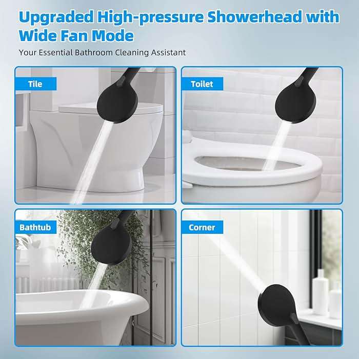 Hibbent All Metal High Pressure Rainfall 10'' Shower Head, CUPC Certified Handheld Showerhead Combo, 12'' Adjustable Shower Extension Arm, 10-Spray, 71'' Hose, Adhesive Showerhead Holder, Matte Black - Image 9