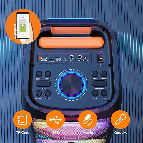 JYX Karaoke Machine with 2 Wireless Microphones, 24" Big Portable Bluetooth Speaker for Adults with RGB Light PA System Treble & Bass 500W, Support TWS/USB/AUX/TF Card/REC, for Home Party Outdoors - Image 2