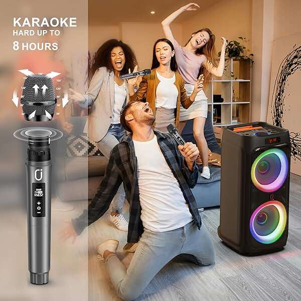 JYX Karaoke Machine with 2 Wireless Microphones, 24" Big Portable Bluetooth Speaker for Adults with RGB Light PA System Treble & Bass 500W, Support TWS/USB/AUX/TF Card/REC, for Home Party Outdoors - Image 3