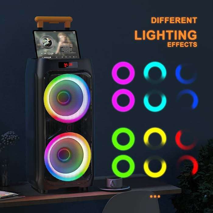 JYX Karaoke Machine with 2 Wireless Microphones, 24" Big Portable Bluetooth Speaker for Adults with RGB Light PA System Treble & Bass 500W, Support TWS/USB/AUX/TF Card/REC, for Home Party Outdoors - Image 5