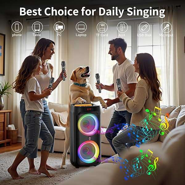 JYX Karaoke Machine with 2 Wireless Microphones, 24" Big Portable Bluetooth Speaker for Adults with RGB Light PA System Treble & Bass 500W, Support TWS/USB/AUX/TF Card/REC, for Home Party Outdoors - Image 8