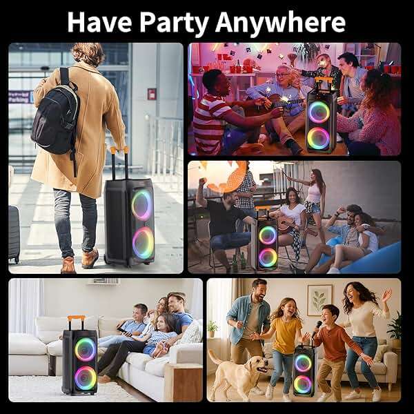 JYX Karaoke Machine with 2 Wireless Microphones, 24" Big Portable Bluetooth Speaker for Adults with RGB Light PA System Treble & Bass 500W, Support TWS/USB/AUX/TF Card/REC, for Home Party Outdoors - Image 9