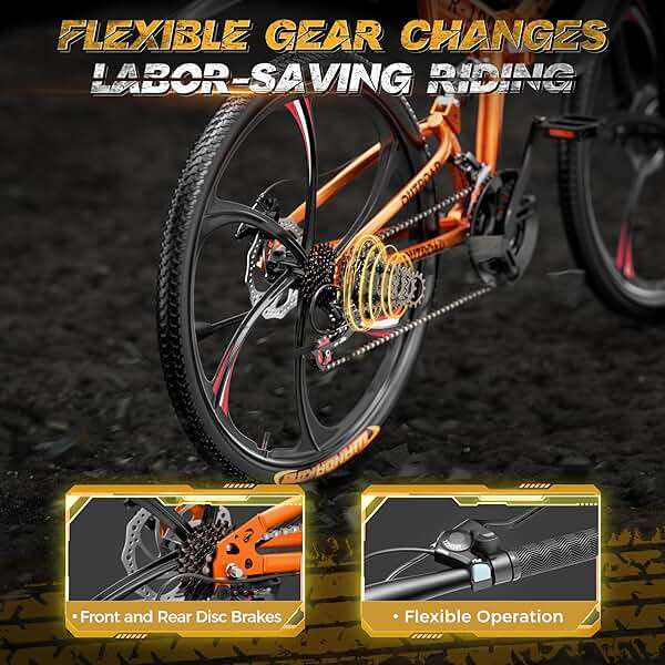 Outroad 26 Inch Folding Mountain Bike, 21 Speed Full Suspension High-Carbon Steel MTB Foldable Bicycle, Dual Disc Brake Non-Slip Folding Bikes for Adults/Men/Women, Black, Orange and Green - Image 4